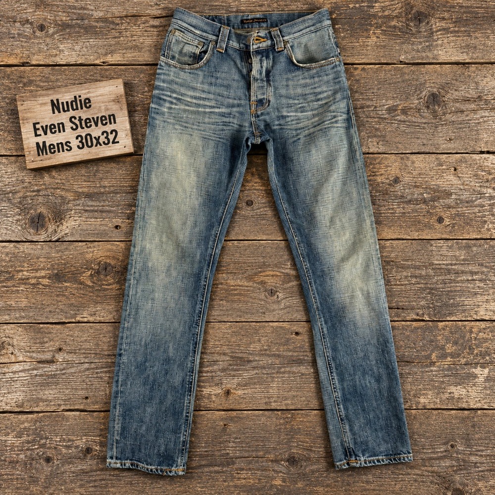 Nudie Jeans Even Steven Heaven Broken Blue Mens 30x32 Slim Straight Denim Italy
